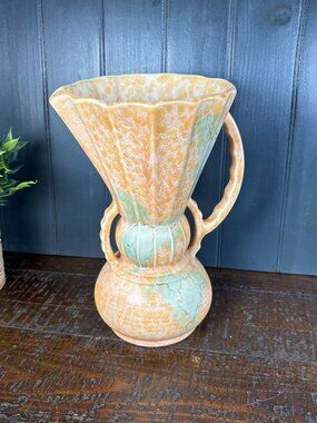 Antique Beswick Pottery Vase, Vintage Flower Jug Shape 394 in Green Orange